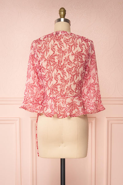 Steren Pink Floral Translucent Blouse w/ Frills | Boutique 1861 back view