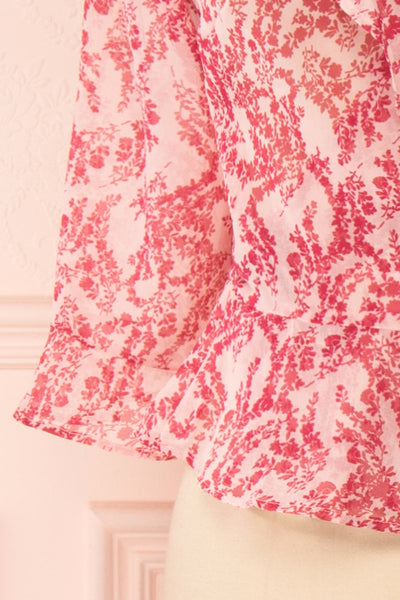 Steren Pink Floral Translucent Blouse w/ Frills | Boutique 1861 bottom