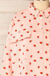 Strawberries Oversized Patterned Denim Shirt | La petite garçonne front close-up