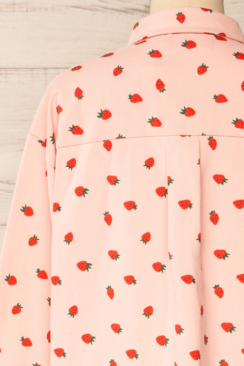Strawberries Oversized Patterned Denim Shirt | La petite garçonne back close-up