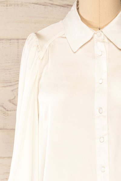Strohanivka Satin White Long Sleeves Blouse | La petite garçonne front close-up