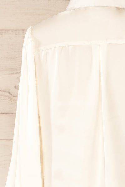 Strohanivka Satin White Long Sleeves Blouse | La petite garçonne back close-up