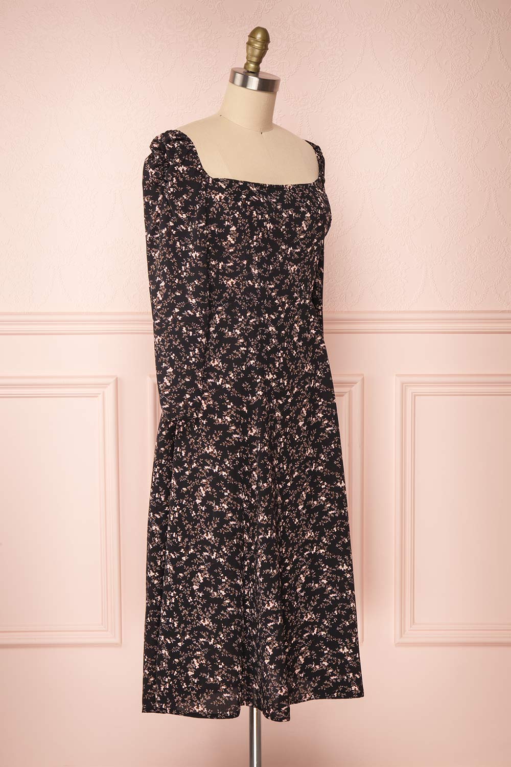 Sunagawa Black Floral Midi A-Line Dress | Boutique 1861 side view 