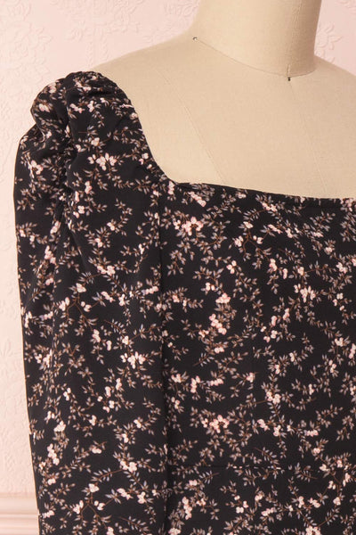 Sunagawa Black Floral Midi A-Line Dress | Boutique 1861 side close-up