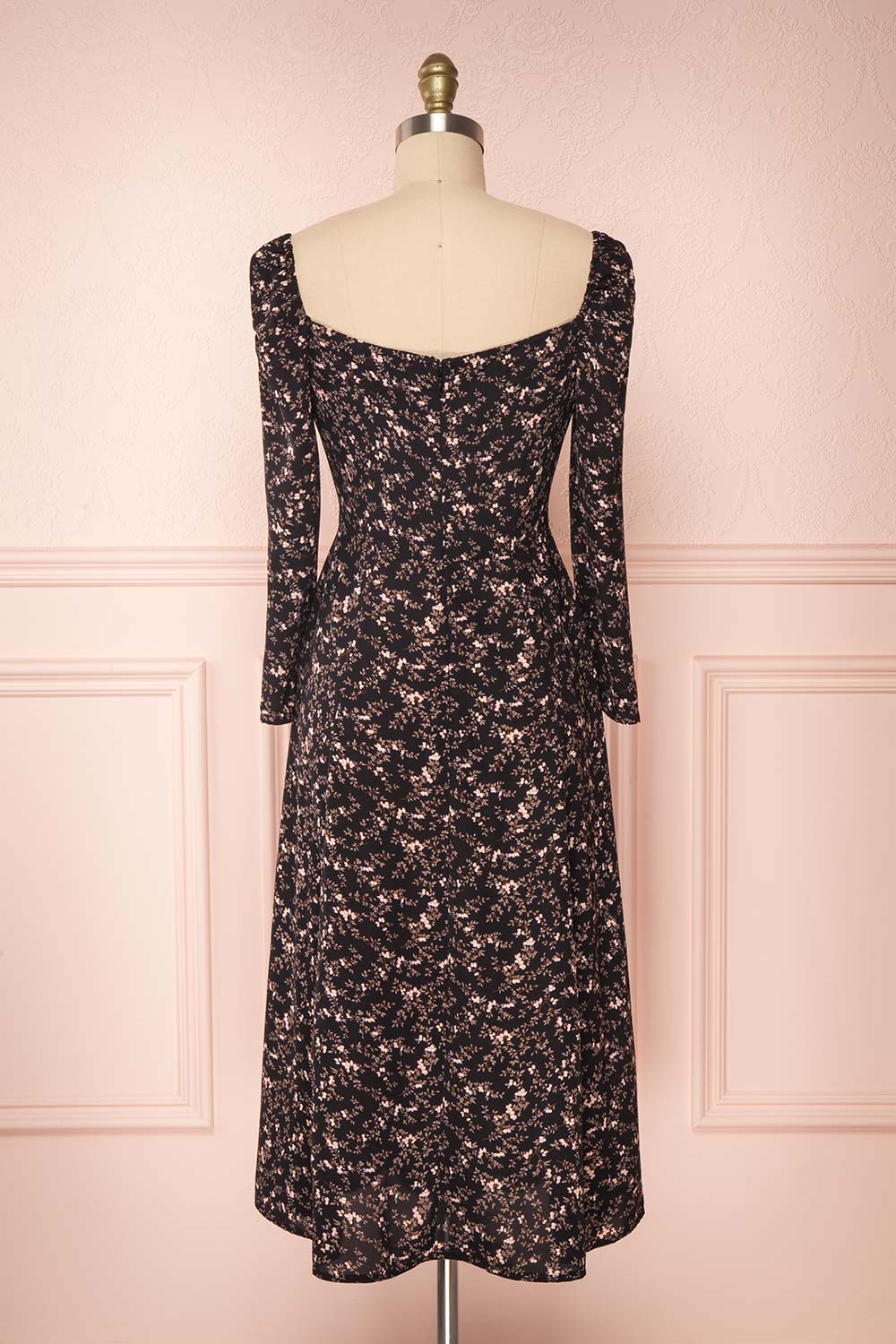 Sunagawa Black Floral Midi A-Line Dress | Boutique 1861 back view 