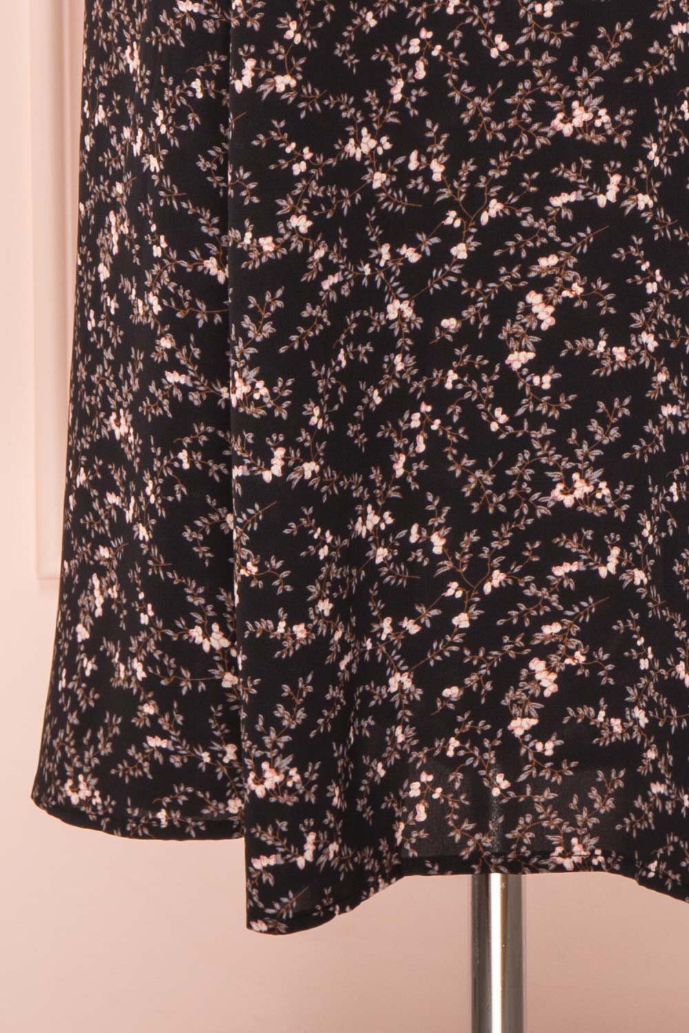 Sunagawa Black Floral Midi A-Line Dress | Boutique 1861 bottom close-up