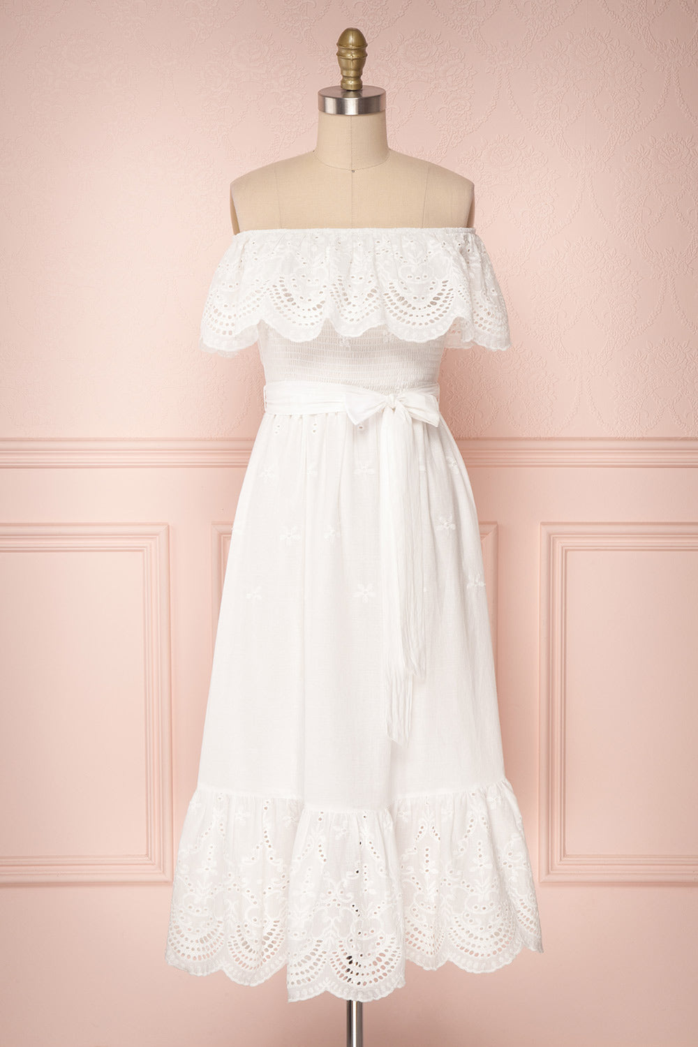 Supriya White Openwork Lace Off-Shoulder Dress | Boutique 1861