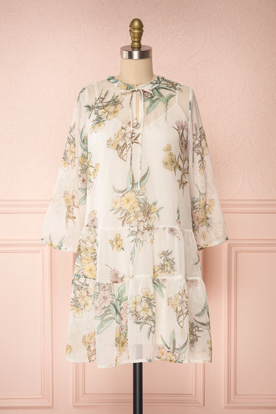 Sussen Cream White Floral A-Line Short Dress | Boutique 1861 front view