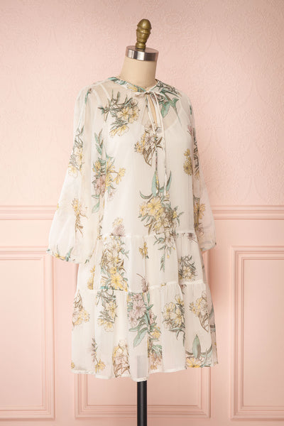 Sussen Cream White Floral A-Line Short Dress | Boutique 1861 side view
