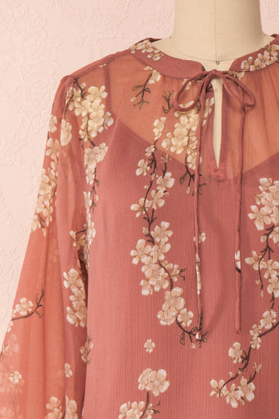 Sussen Dusty Rose Floral A-Line Short Dress | Boutique 1861 front close-up