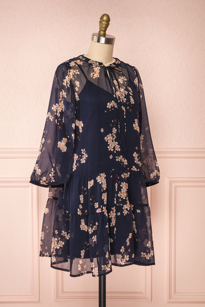 Sussen Navy Blue Floral A-Line Short Dress | Boutique 1861 side view