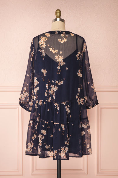 Sussen Navy Blue Floral A-Line Short Dress | Boutique 1861 back view