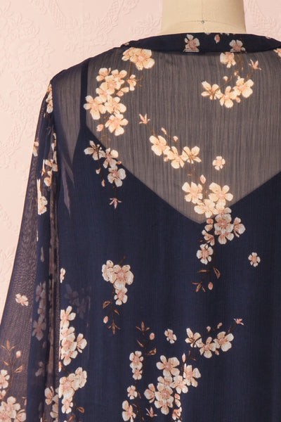 Sussen Navy Blue Floral A-Line Short Dress | Boutique 1861 back close-up