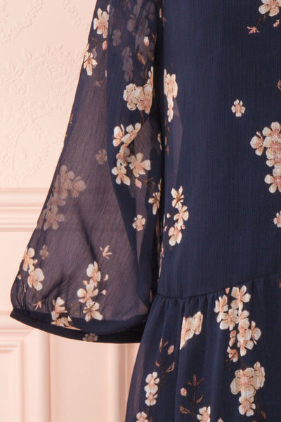 Sussen Navy Blue Floral A-Line Short Dress | Boutique 1861 sleeve