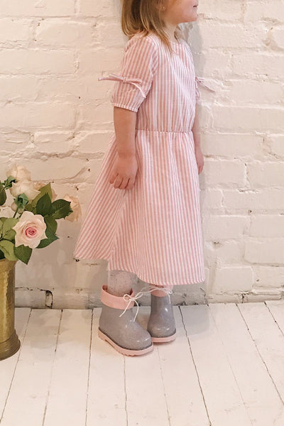 Suyane Mini Kids Pink & White Striped Dress | Boutique 1861 on model