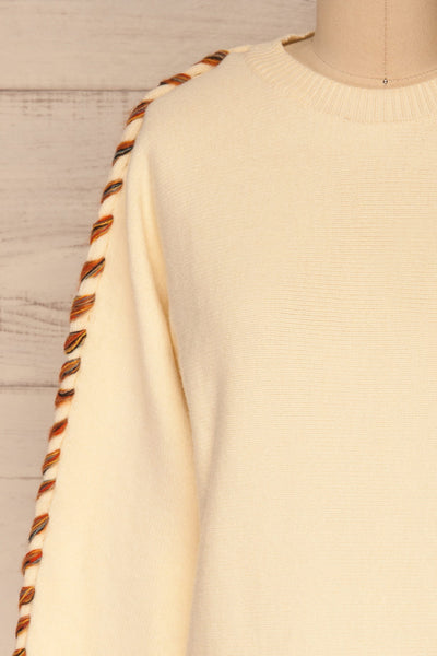 Swansea Beige Long Sleeve Knit Sweater | La petite garçonne  front close-up