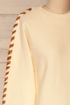 Swansea Beige Long Sleeve Knit Sweater | La petite garçonne  side close-up