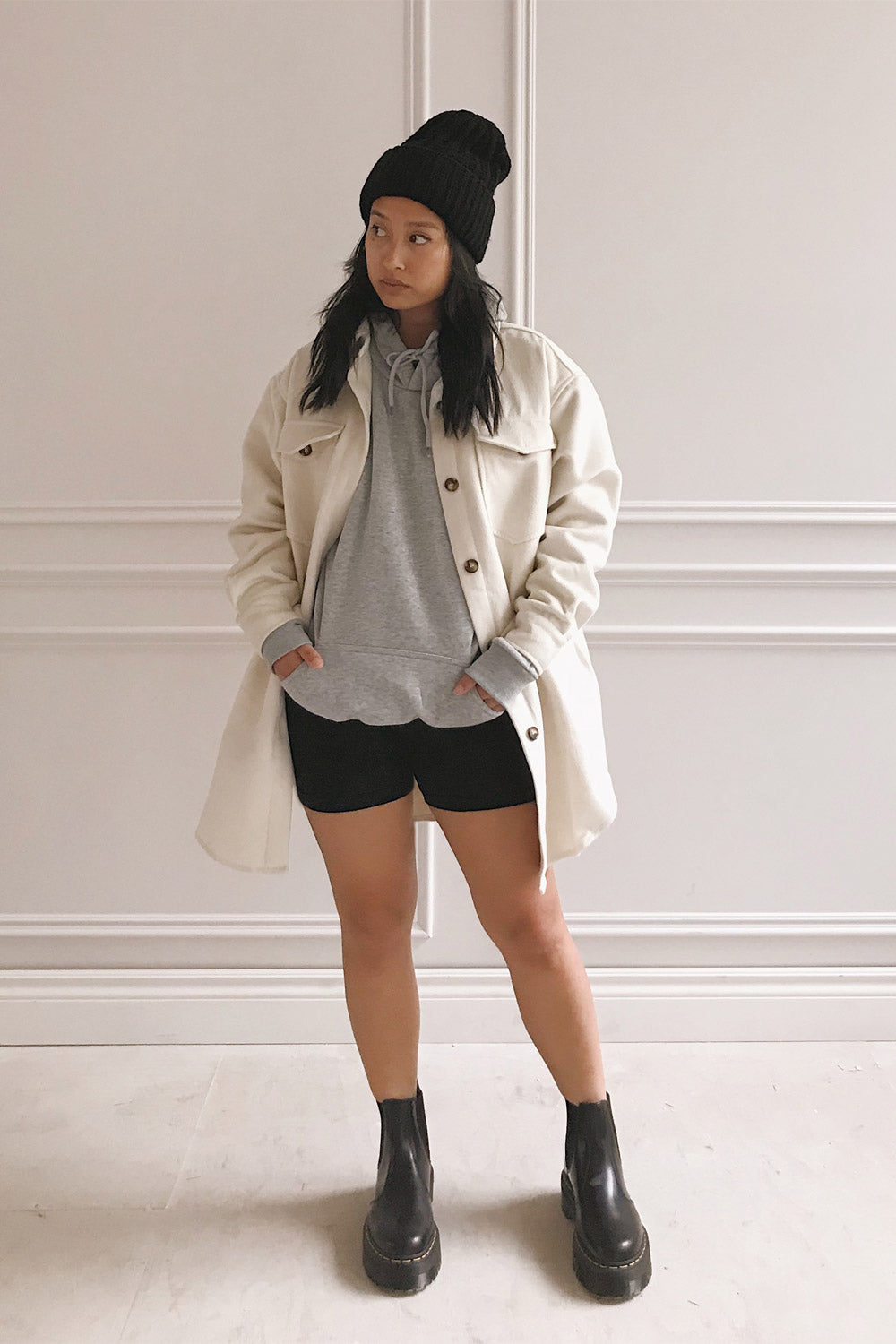 Juxue Rock Grey Oversized Hoodie | La petite garçonne  model outfit