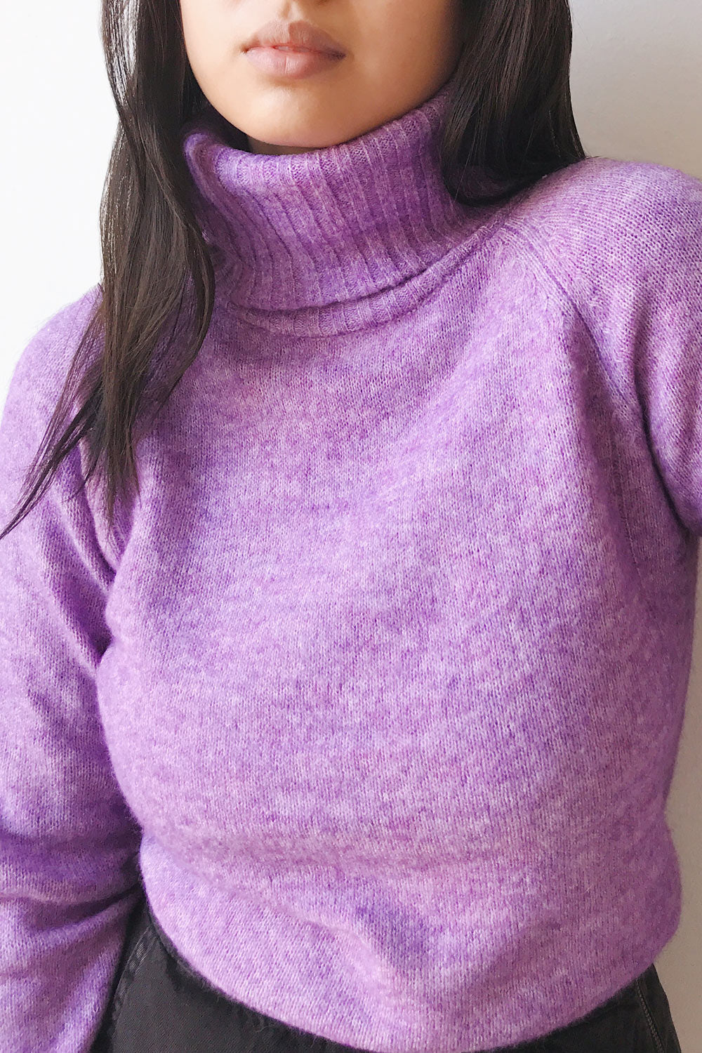 Kolono Brown Melange Knit Turtleneck Sweater | La petite garçonne violet model