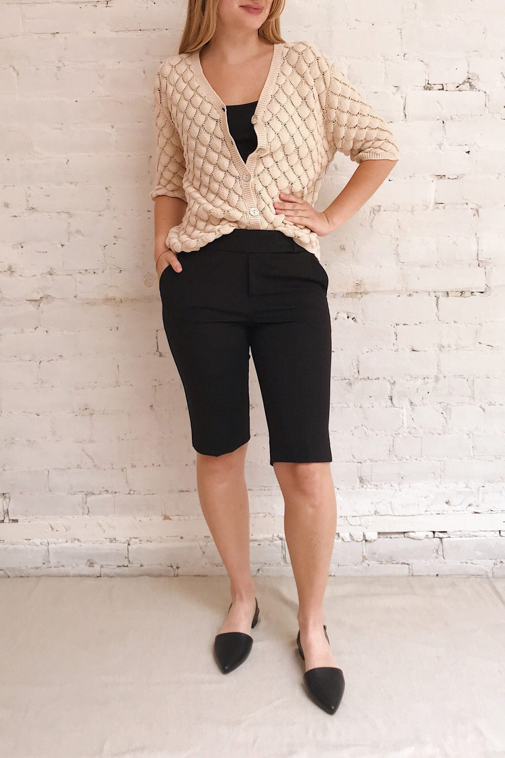 Lieksa Black Bermuda Shorts w/ Pockets | La petite garçonne on model