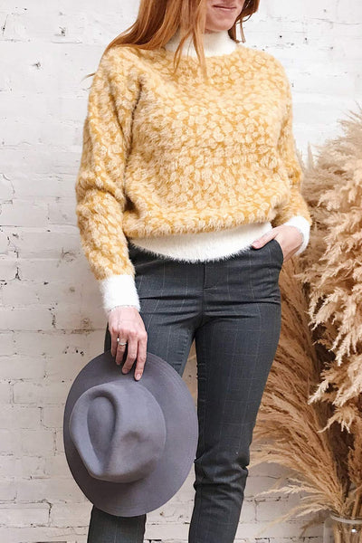 Polanica Yellow Fuzzy Knit Sweater | La petite garçonne on model