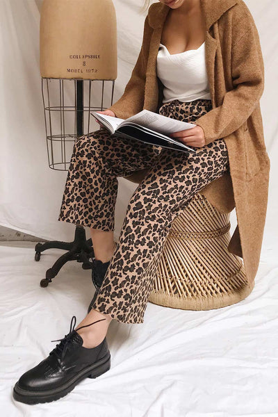 Teverina Brown Leopard Print Pants | La petite garçonne on model
