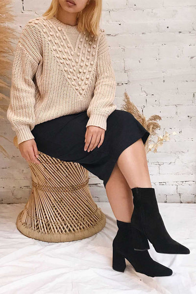 Staicele Beige Textured Knitted Sweater | La petite garçonne on model