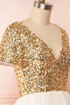 Sydalie Or Gold Sequin & Tulle A-Line Party Dress side view | Boutique 1861