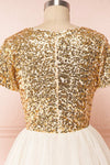 Sydalie Or Gold Sequin & Tulle A-Line Party Dress back close up | Boutique 1861
