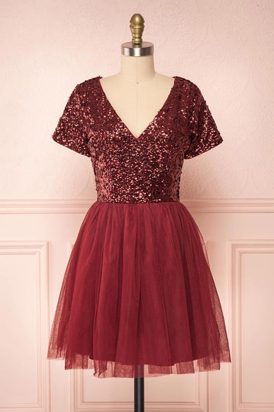 Sydalie Rouge Burgundy Sequin A-Line Party Dress | Boutique 1861