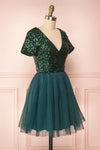 Sydalie Vert Green Sequin A-Line Party Dress side view | Boutique 1861