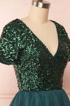 Sydalie Vert Green Sequin A-Line Party Dress side close up | Boutique 1861