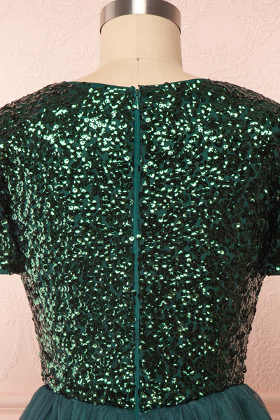 Sydalie Vert Green Sequin A-Line Party Dress back close up | Boutique 1861