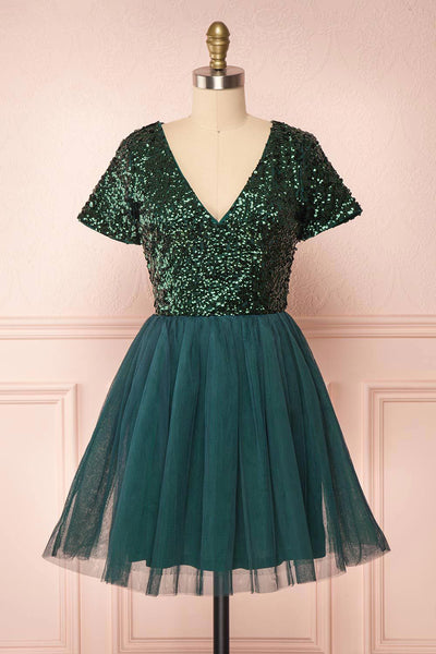 Sydalie Vert Green Sequin A-Line Party Dress | Boutique 1861