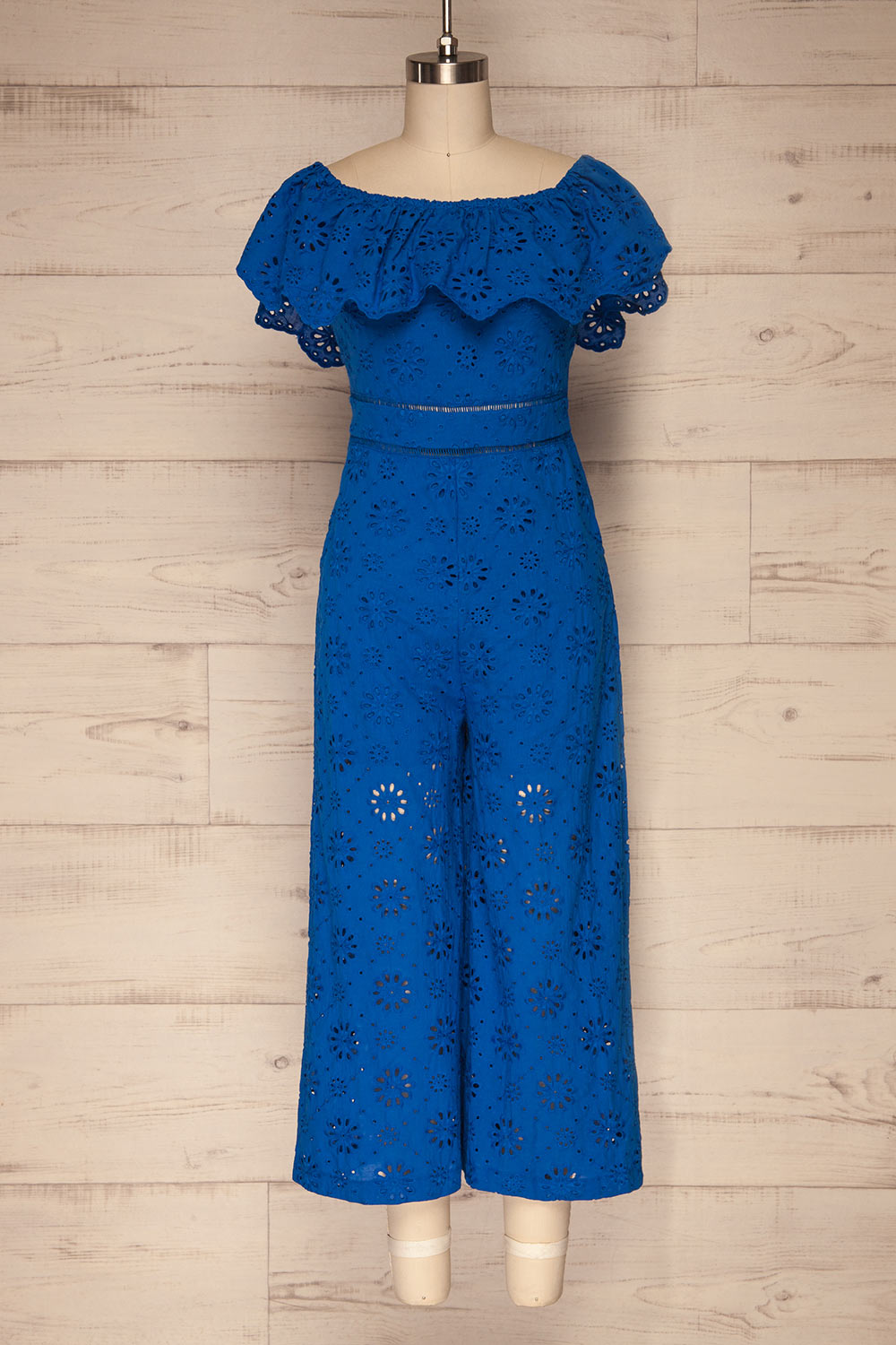 Sykies Bleuet Blue Lace Off-Shoulder Jumpsuit | La Petite Garçonne