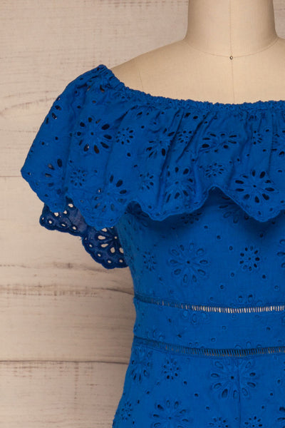Sykies Bleuet Blue Lace Off-Shoulder Jumpsuit | La Petite Garçonne