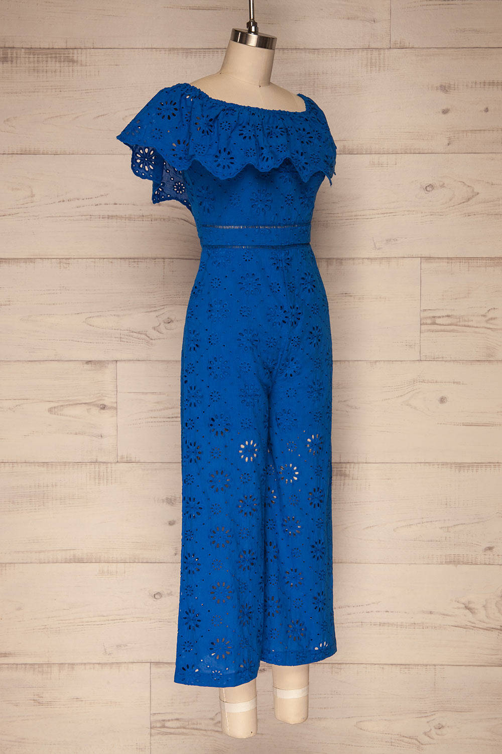 Sykies Bleuet Blue Lace Off-Shoulder Jumpsuit | La Petite Garçonne