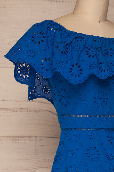 Sykies Bleuet Blue Lace Off-Shoulder Jumpsuit | La Petite Garçonne