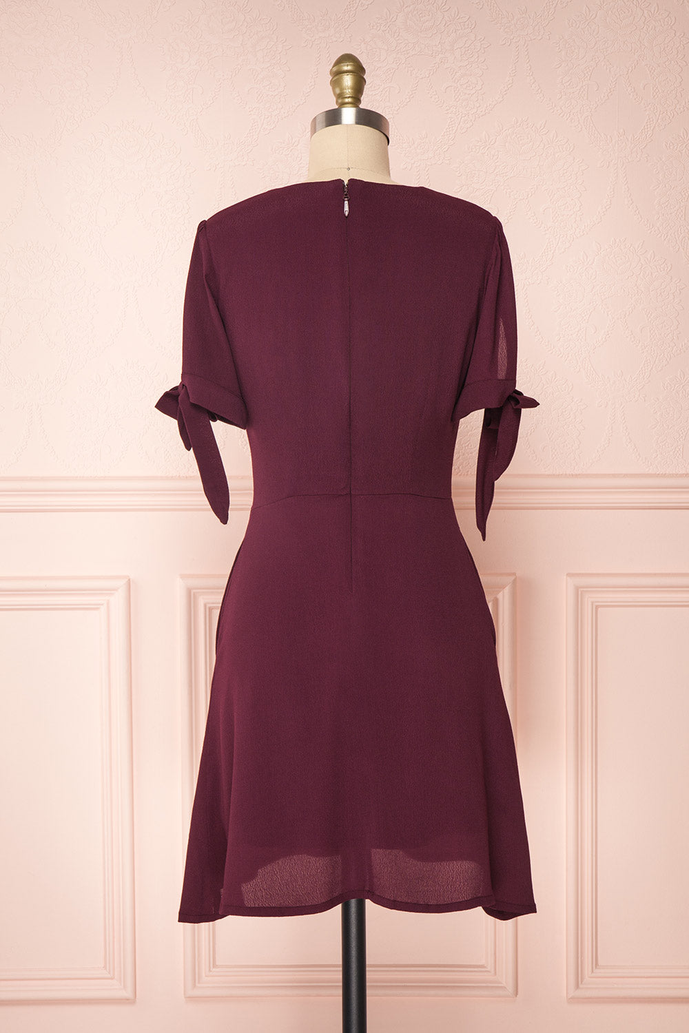 Synda Grenat Burgundy Flared Dress with Puff Sleeves | Boutique 1861