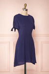 Synda Lapis Navy Blue Flared Dress with Puff Sleeves | Boutique 1861