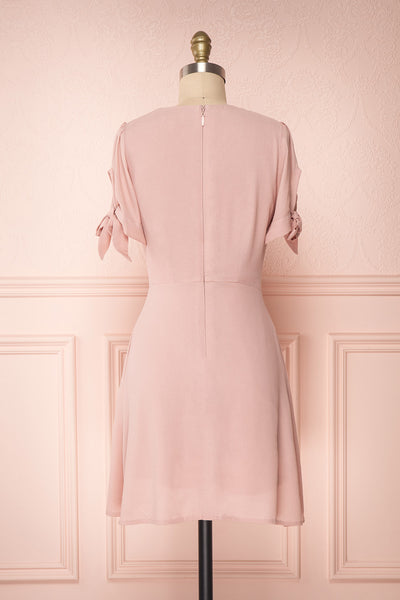 Synda Quartz Pink Flared Dress with Puff Sleeves | Boutique 1861