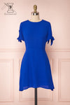 Synda Sapphire Blue Flared Dress with Puff Sleeves | Boutique 1861