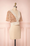 Synnove Ochre Floral Crop Top with Crocheted Lace  | SIDE VIEW | Boutique 1861