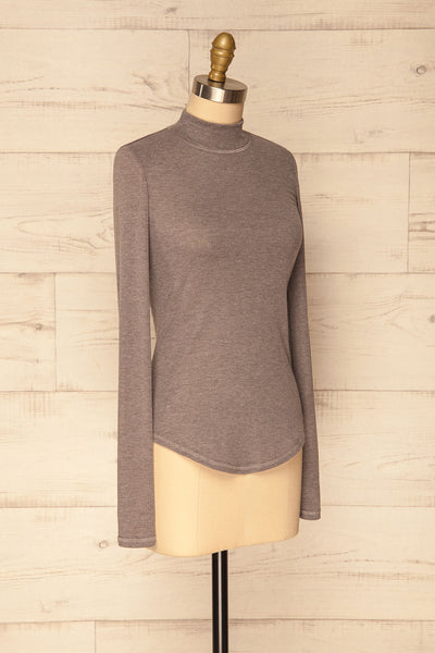 Tachov Grey Ribbed Knit Stand Collar Top | La Petite Garçonne