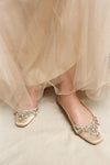Taclet Tan Low Heel Slingback Shoes with Crystals | Boudoir 1861 on model