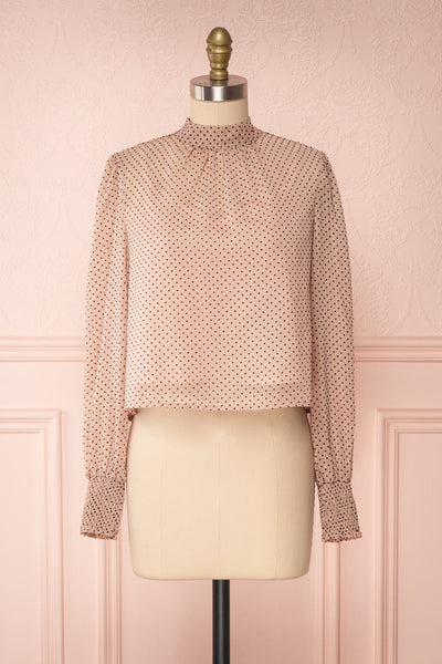 Tajimi Pink Polkadot Long Sleeved Blouse front view | Boutique 1861