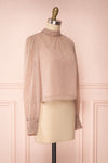 Tajimi Pink Polkadot Long Sleeved Blouse side view | Boutique 1861
