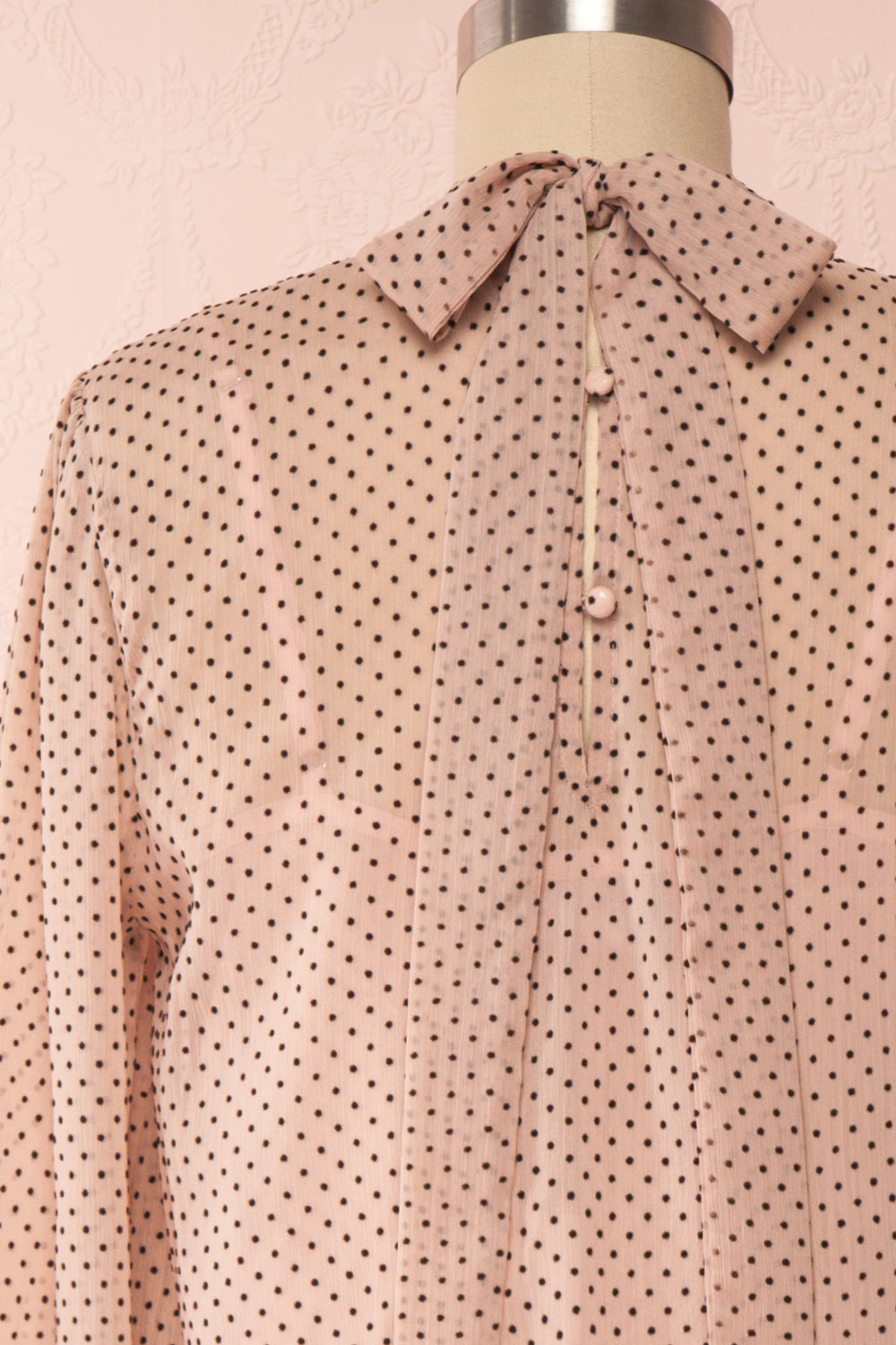 Tajimi Pink Polkadot Long Sleeved Blouse back close up | Boutique 1861