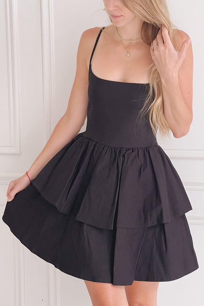 Tallemaja Black Short Tiered A-Line Dress | La Petite Garçonne on model