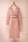 Tallulah Dusty Pink Coat with Faux-Fur | Boutique 1861 front view belt